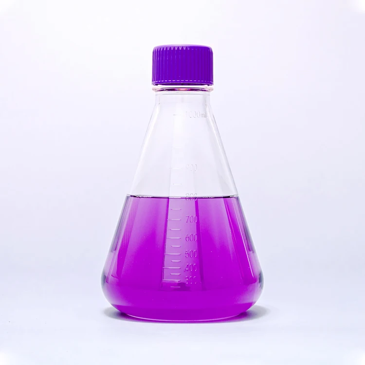 Lab Plastic 1000ML Polycarbonate Triangle Erlenmeyer Shake Flask Flat Bottom for Cell Culture
