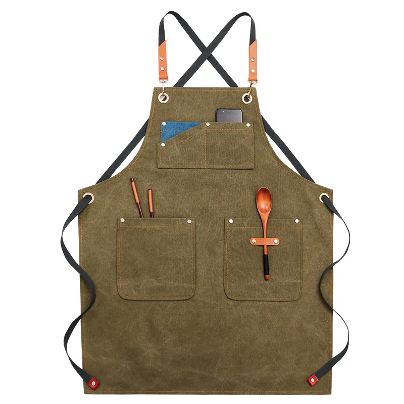 Custom Best Adjustable Bar Barista Work Cowboy Denim Aprons With Pockets