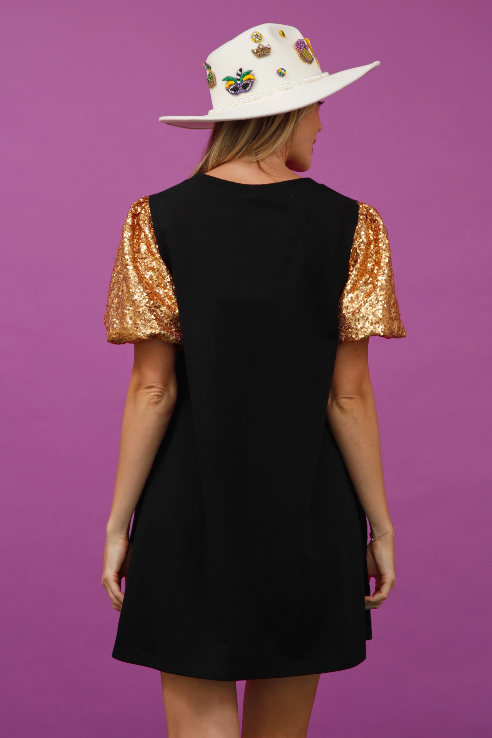 WINGTU Custom Private Label Women Tiered Color Block Ruffle Sequin Sleeve Mardi Gras Apparel Dress With Foil Fringe