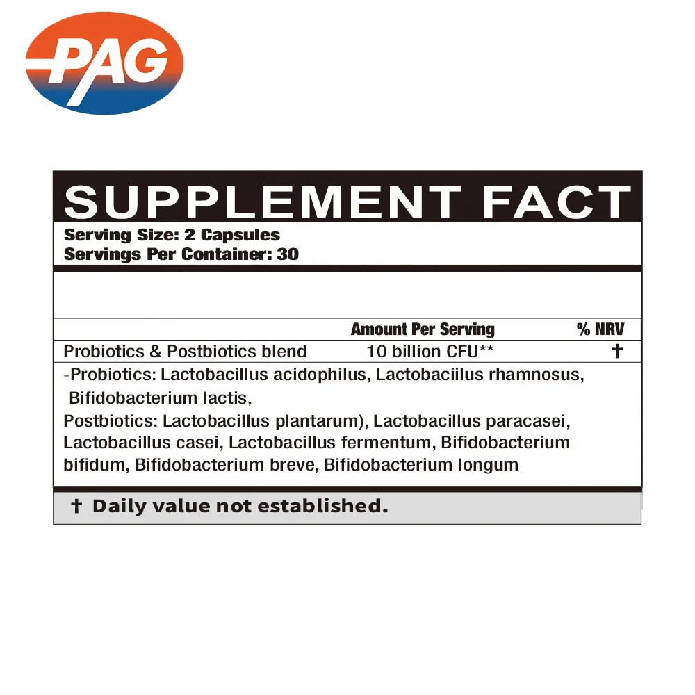 PAG Probiotics & Prebiotics Plus Digestive Improve Immune System Enzymes Capsules Supplement