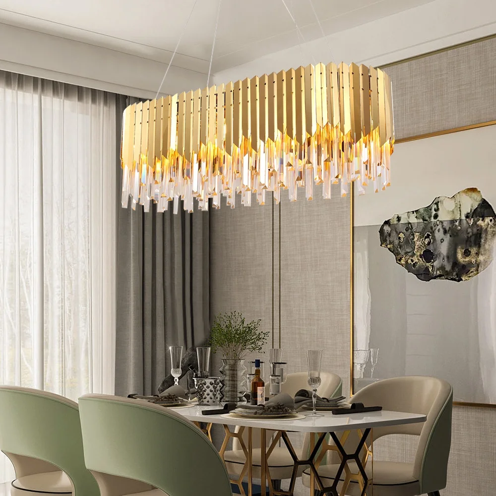 Modern luxury antique egyptian gold metal rectangle glass transparent bubble crystal pendant light living room chandelier lamp