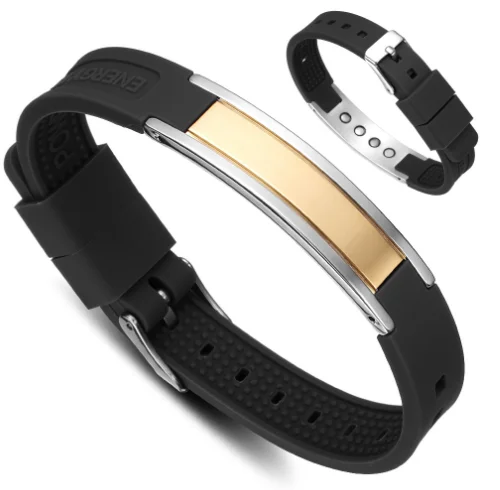 gold color Silicone  Bangles Custom Wholesale Germanium Tourmaline Far Infrared Ray Hologram OEM Rubber Wristband Bracelets Men