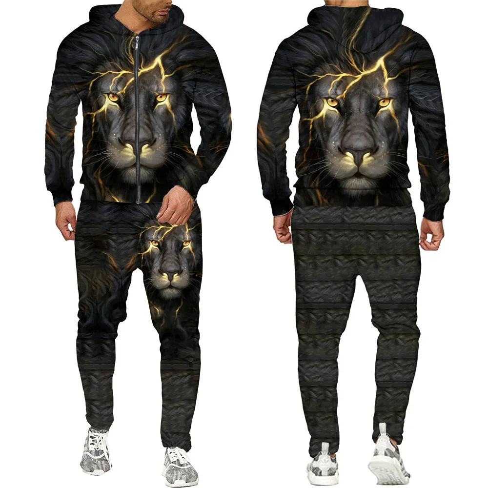 2022 New Printed Tracksuit Zip Up Sweatshirt Sports Pants 3d Printing Autumn Spring Men Zipper Hoodie Set
