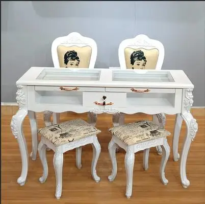 Nordic Double seats white manicure table beauty salon furniture nail table and chair set