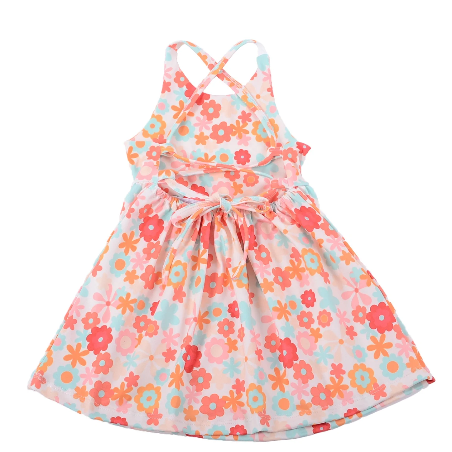 Factory Fast Custom Girls Dress 230g Cotton Fabric Back Cross Skirt with Adjustable Straps Dot Pattern Twirl Dress for Autumn