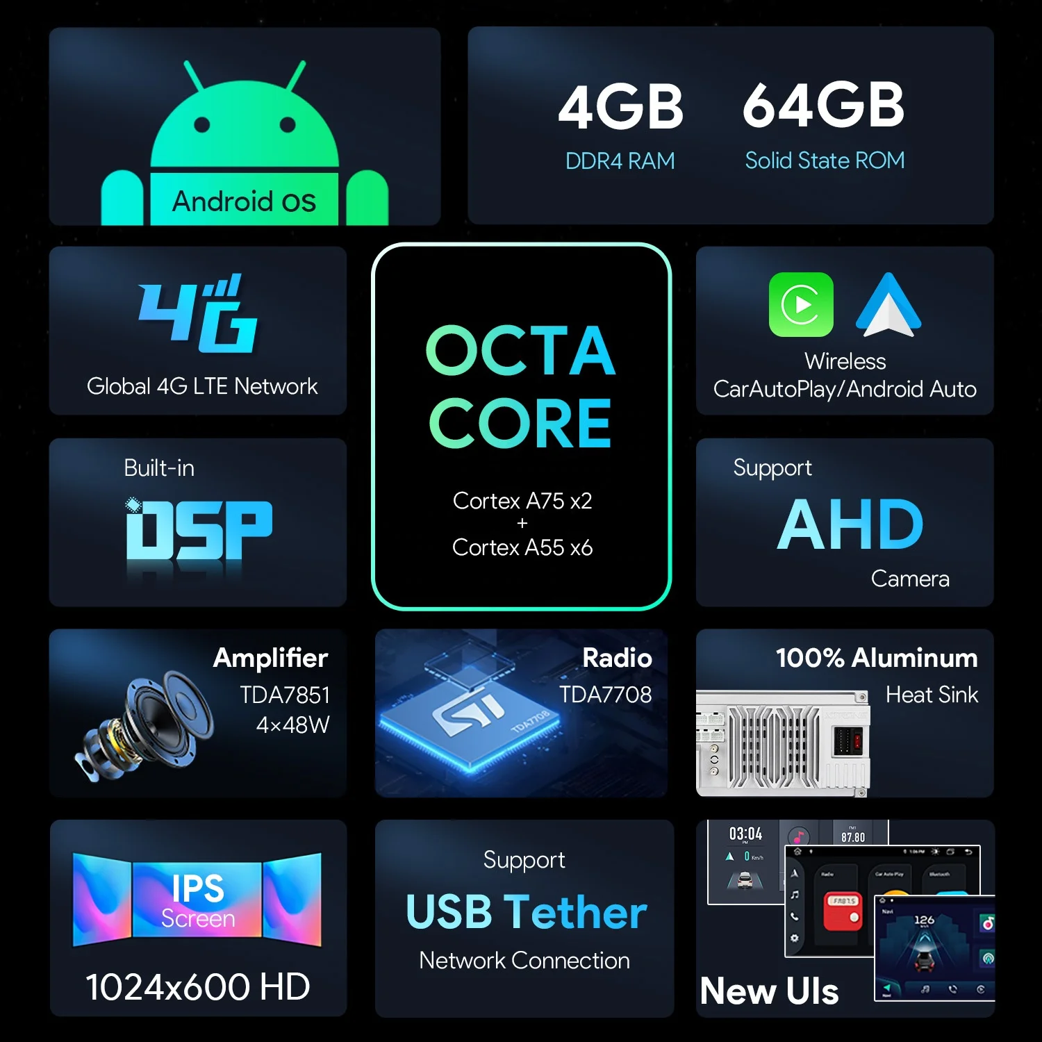 XTRONS 7 Inch 2 Din Android 13 Universal Car Video Radio Player with 4G LTE Wireless Car Play Android Auto