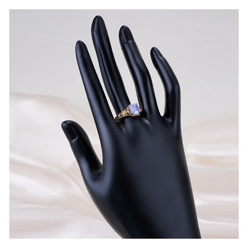 925 Sterling Silver 14K Gold Plated Gemstones Christmas Limited Happiness Olive Leaf Vintage Square Amethyst Ring