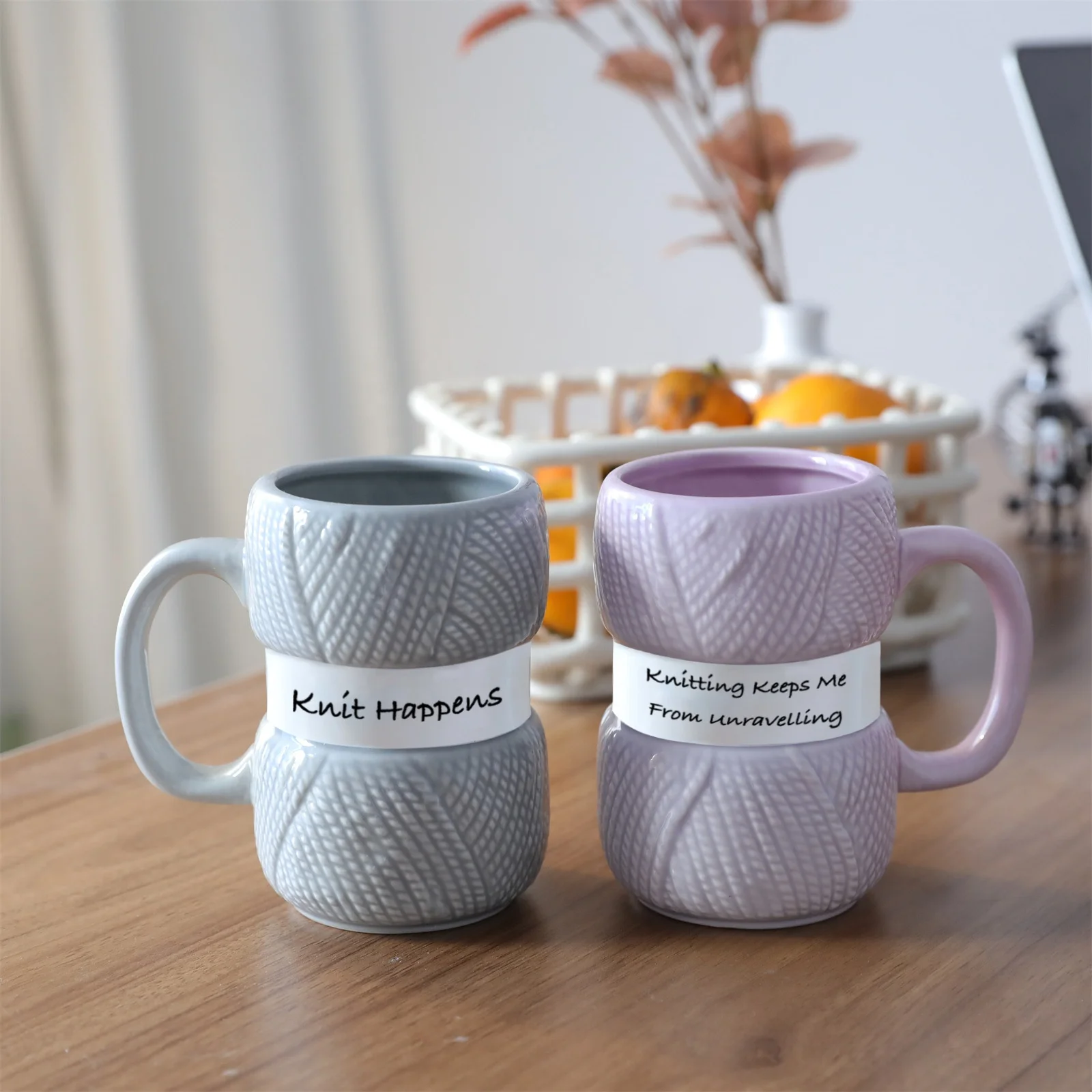 Novelty Knitting Gift Mug Crochet Coffee Cup Wool Ceramic Mug