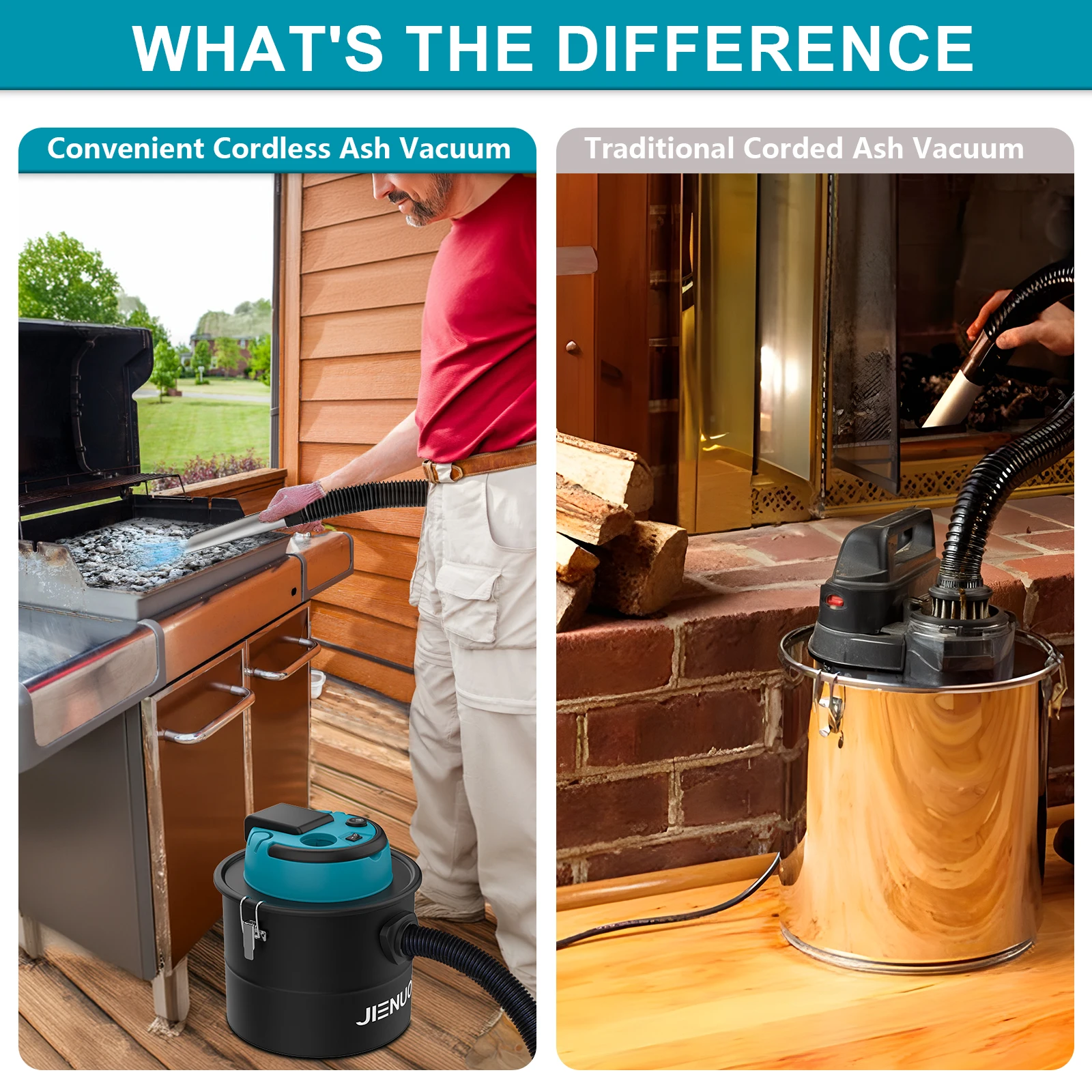 JN021 Stainless Steel Hot Steam Ash Vacuum Cleaner 15L Drum Vacuum Battery Dry Dust Ash Vacuum Cleaner