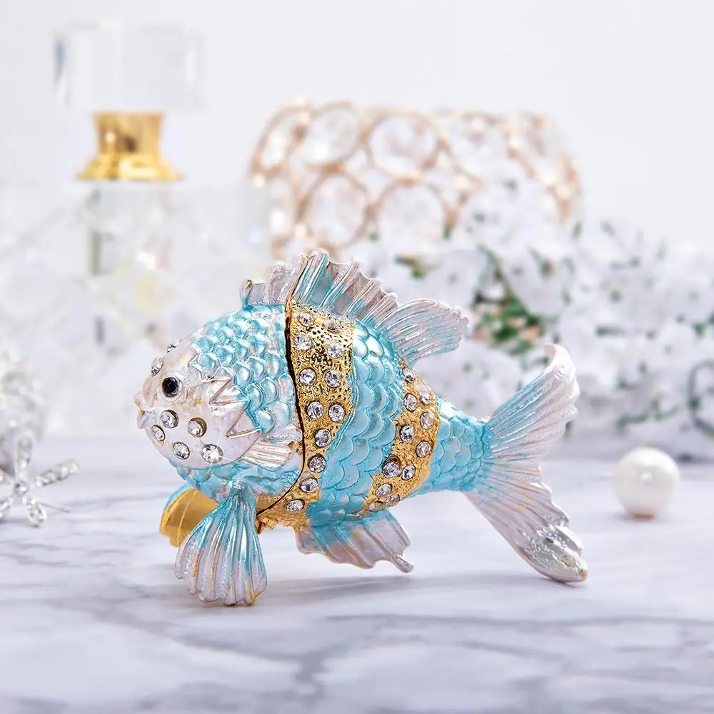 H&D Tropical Fish Trinket Box Hinged Hand-Painted Animal Figurine Collectible Ring Holder