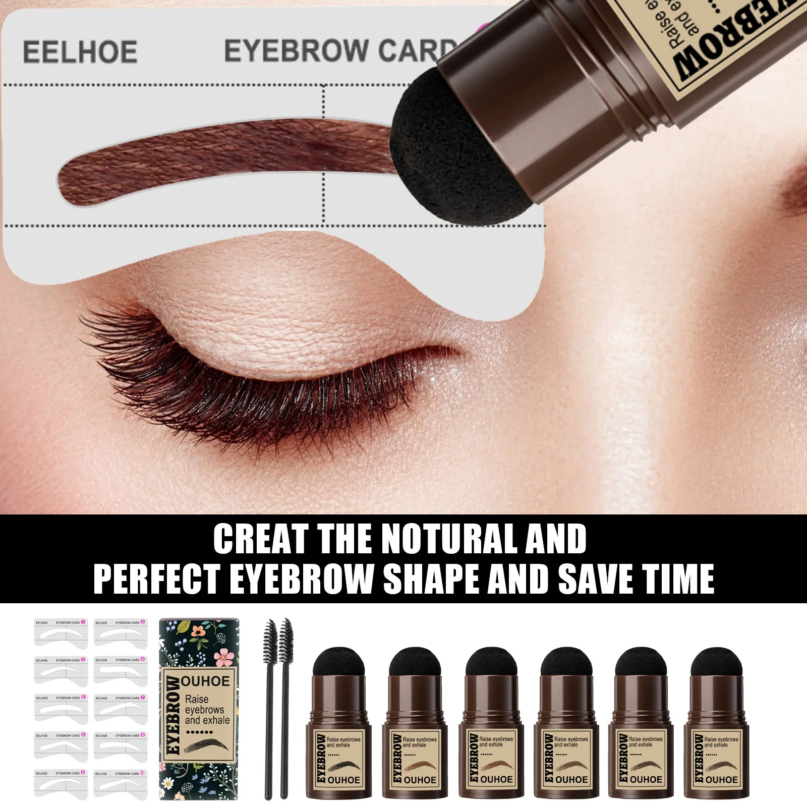 Natural Waterproof Eyebrow Stamp for Women Stencil Kit with Reusable Eye brow Stencil Two Brushes