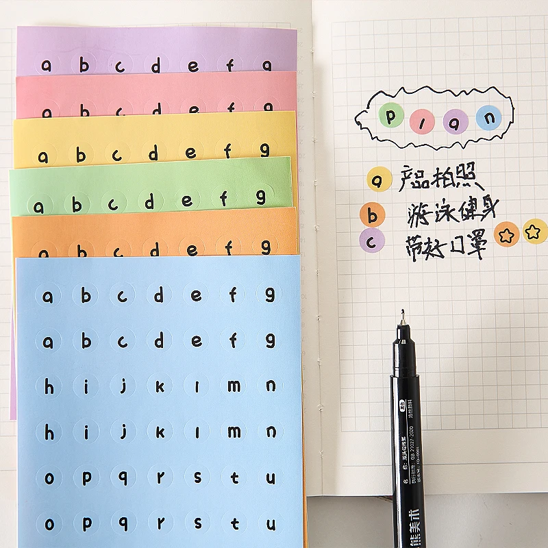 6 Pcs/pack Alphabet Letter Stickers Self Adhesive Number Stickers Journal Sticker Sheet for Decoration and DIY Crafts Art Making