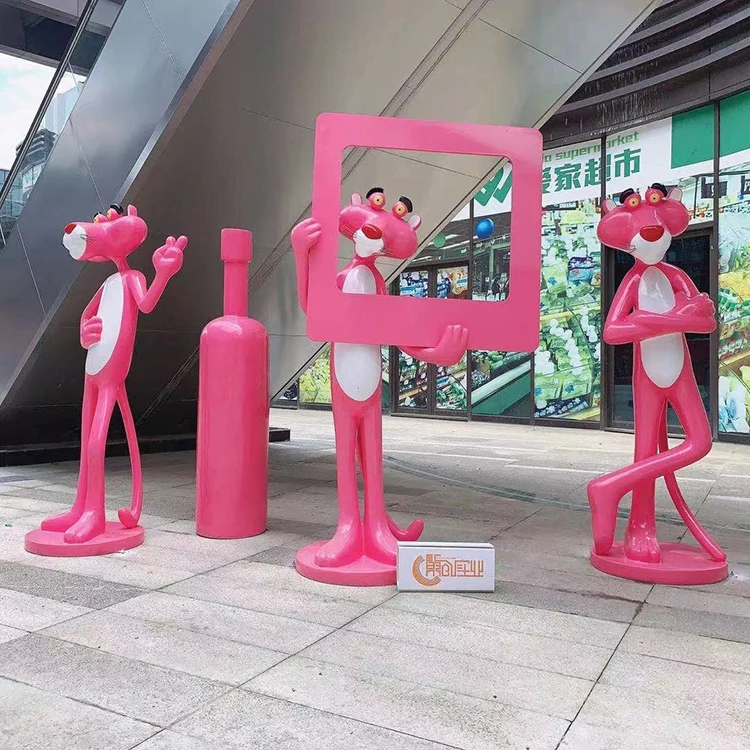 Hot Selling Garden Decor Life Size Statue Fiberglass Pink Panther Sculpture