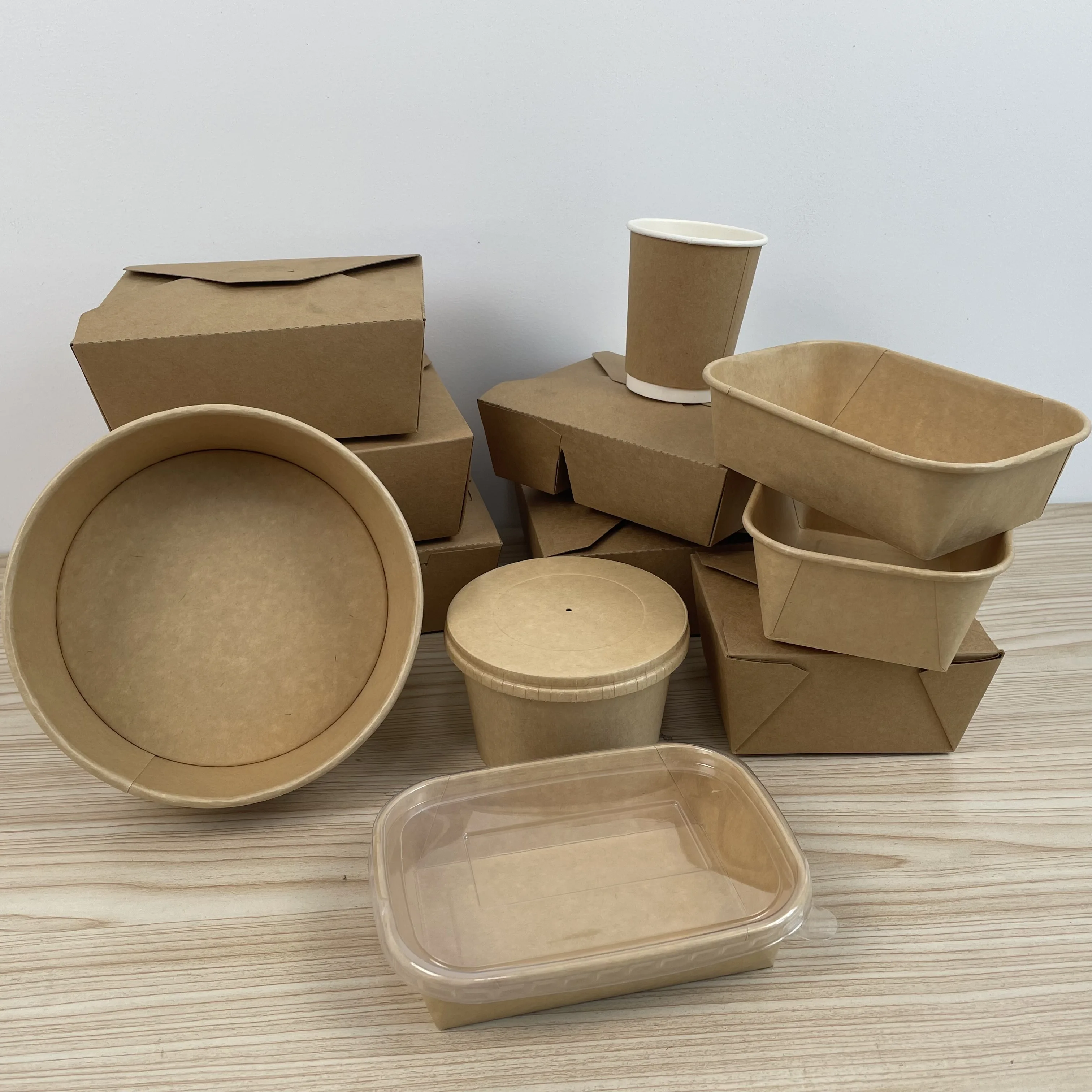 Disposable Biodegradable Kraft Paper Food Packaging Salad Box