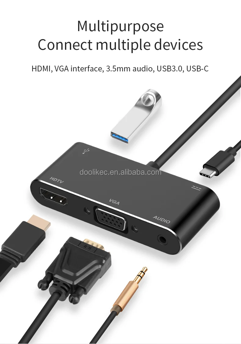 1080P Converter  USB-C to HDMI VGA 2K Adapter 3.1 Type C Cable