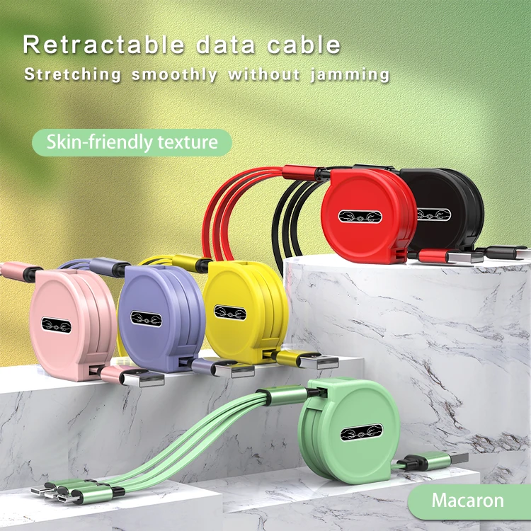 Micro usb charger cable retractable charger 3 in 1 usb data cables 2.4a fast charging cable