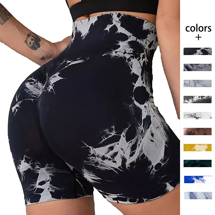 Yoga Apparel Summer Tie-dye 3-in Fitness Shorts Running Yoga Shapers Shorts Gym High Waist Hip Lift Sports Seamless Women