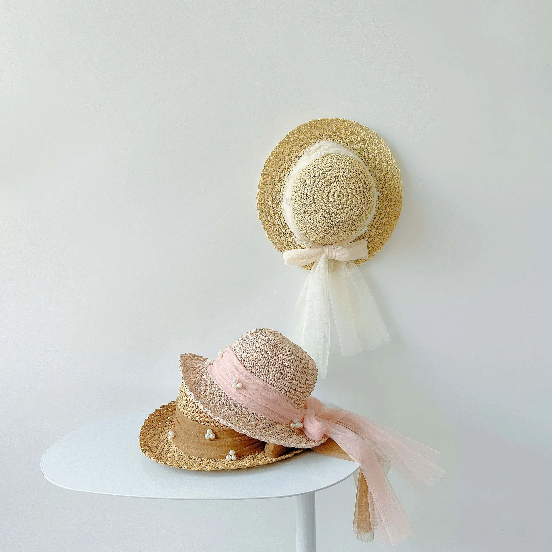 Baby Boy Girl Straw Hats Summer Children Handmade Foldable Lace Beach Sun Outdoor Hat