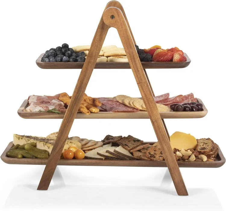 Custom Acacia wood party serving tray  3-tier ladder dessert tray Charcuterie Food Holder