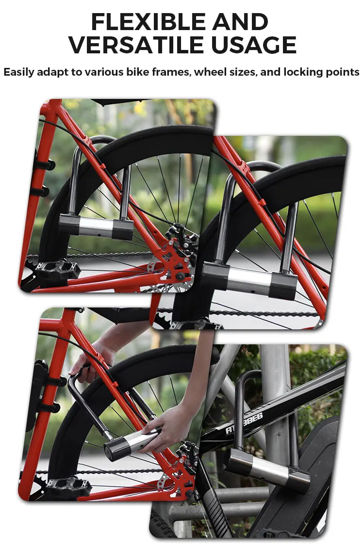 Factory Direct Mountain Bike Accessories Anti Theft Bicycle U Lock IP67 Waterproof 120dB Alarm Bike U Lock With Key