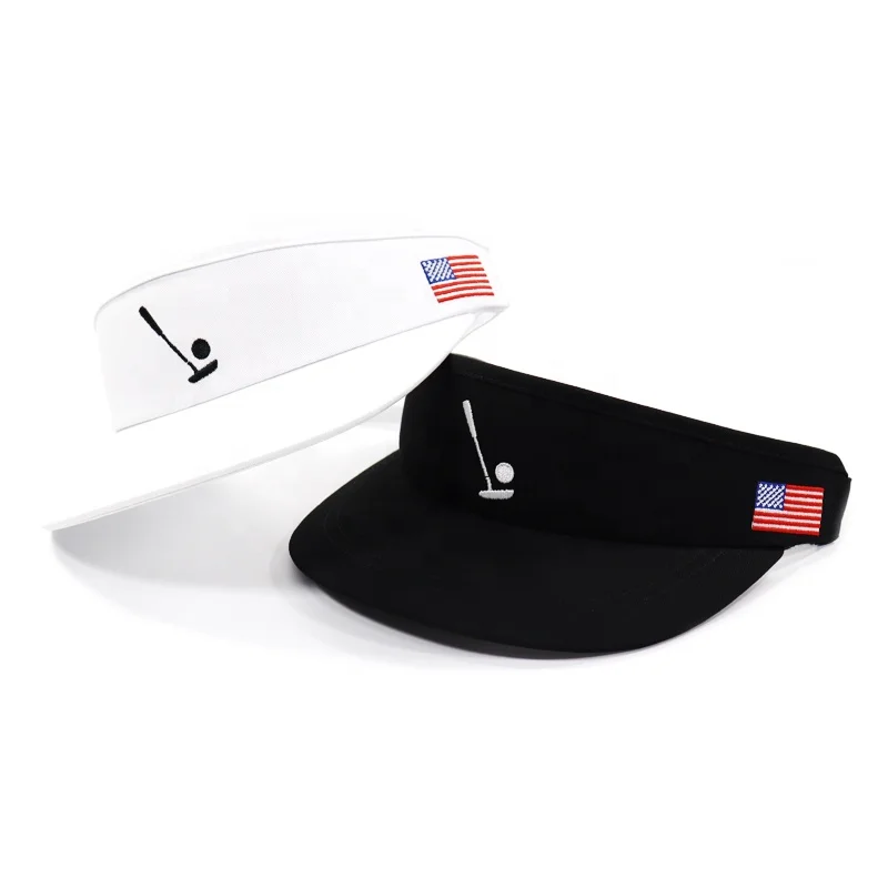 Golf Company Customize Black And White Golf Visor Cap With Embroidery Their Logo