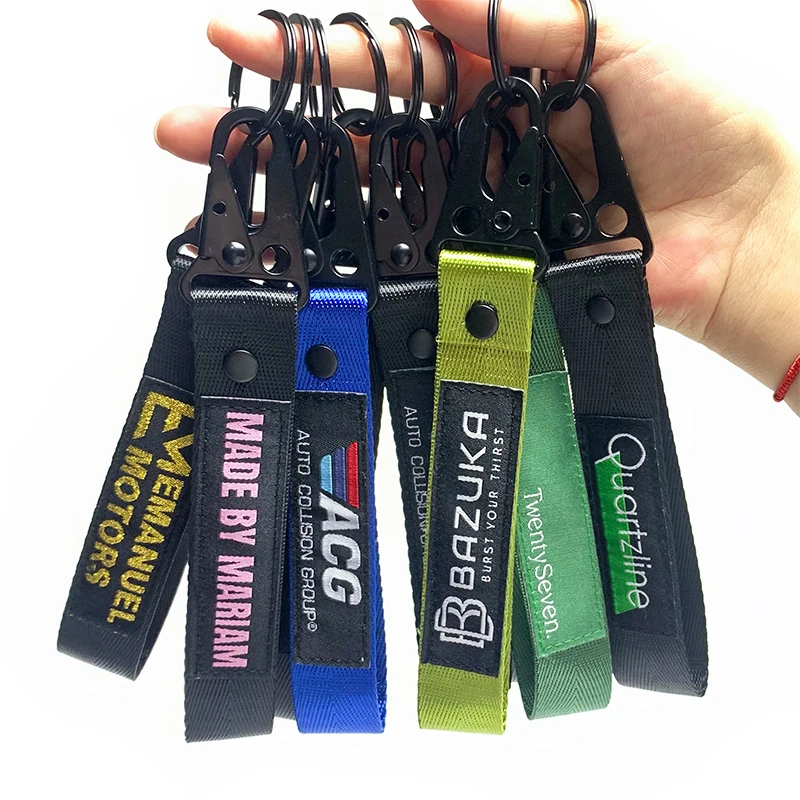 Black Green Military Tactical keychains Webbing Wrist Strap Key Chain Custom Logo Woven Hand Lanyard