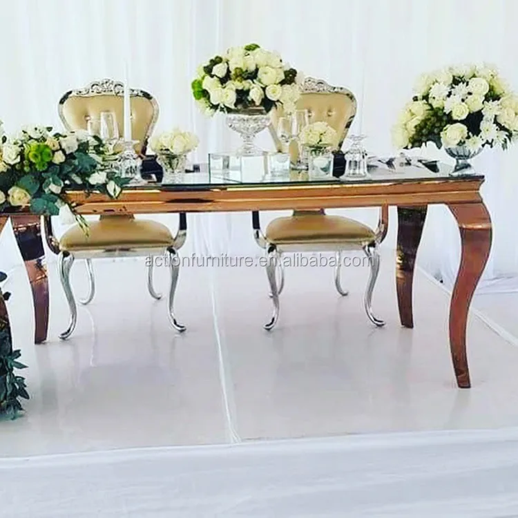 Nordic Stainless Steel Base Dining Table And Banquet Tables With 6 Chairs For Wedding And Event