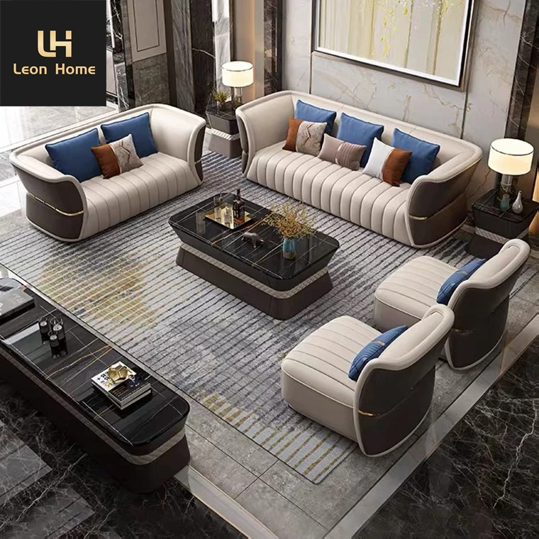 High quality leather sofa living room furniture 4 seater luxury design sofa