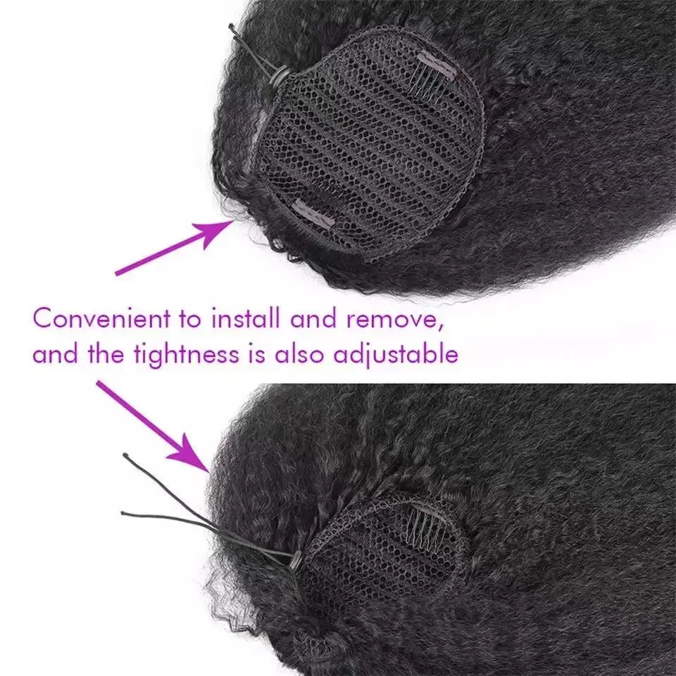 Kinky Straight Ponytail Human Hair Extension Long Clip In Drawstring Ponytail Brazilian Remy Human Hair For Women