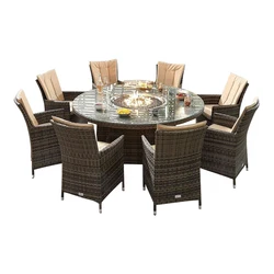 Outdoor Garden patio fire pit furniture sets wicker 8 Seat fire pit gas Dining Set with 1.8m Round Fire pit Table