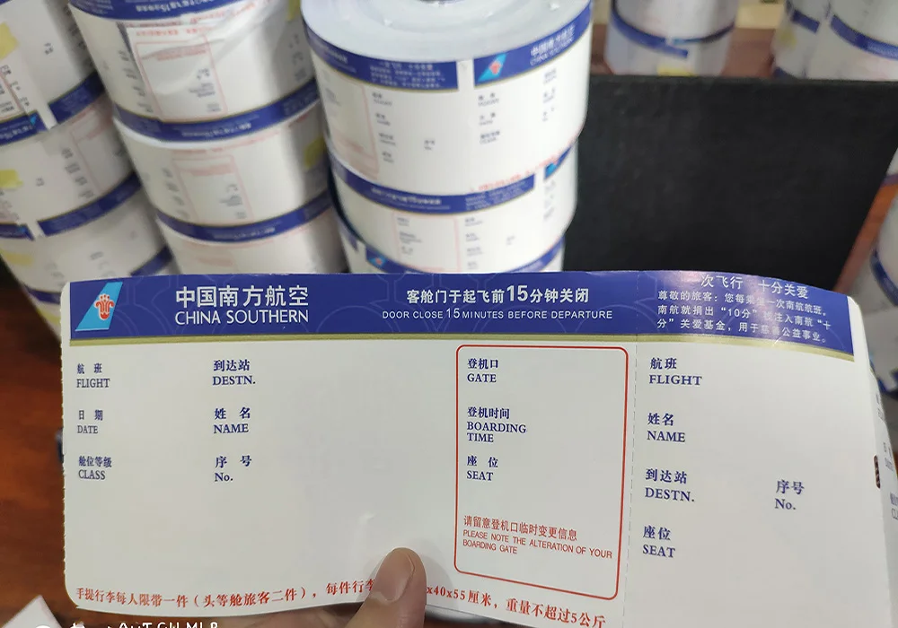 OEM company cheap flights tickets thermal paper tickets used in airport