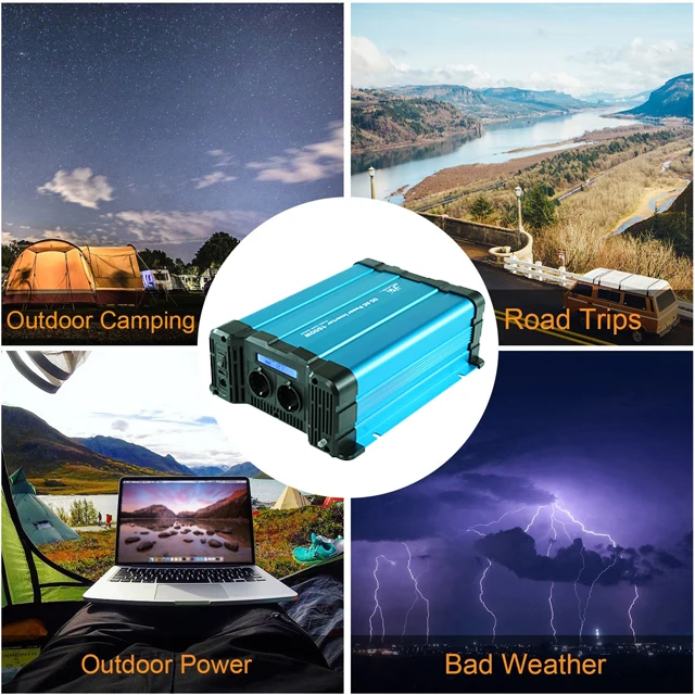 
Factory Price 1500W 12V 24V 48V DC to AC 110V 220V Inverter Pure Sine Wave Inverter 3KW Peak 