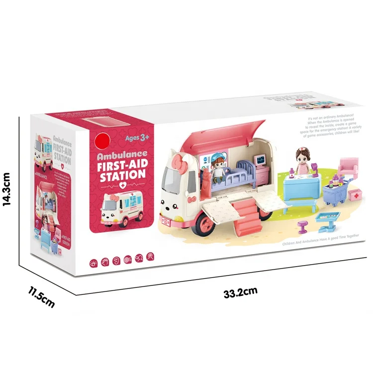 Toys 2023 frictional ambulance car set DIY playhouse games for kids indoor toys car with mini cute dolls gift  for kids