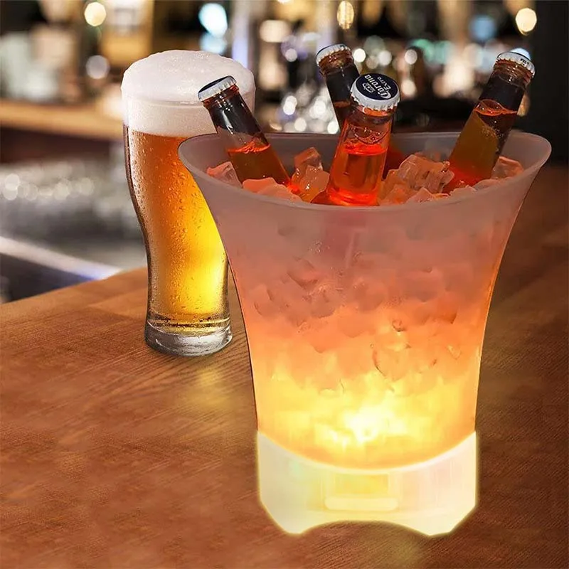 LED Ice Bucket 7L Large Capacity with 7 Color Glowing Champagne Bucket Beer Wine Cooler Bucket for Party Bars Restaurant Home