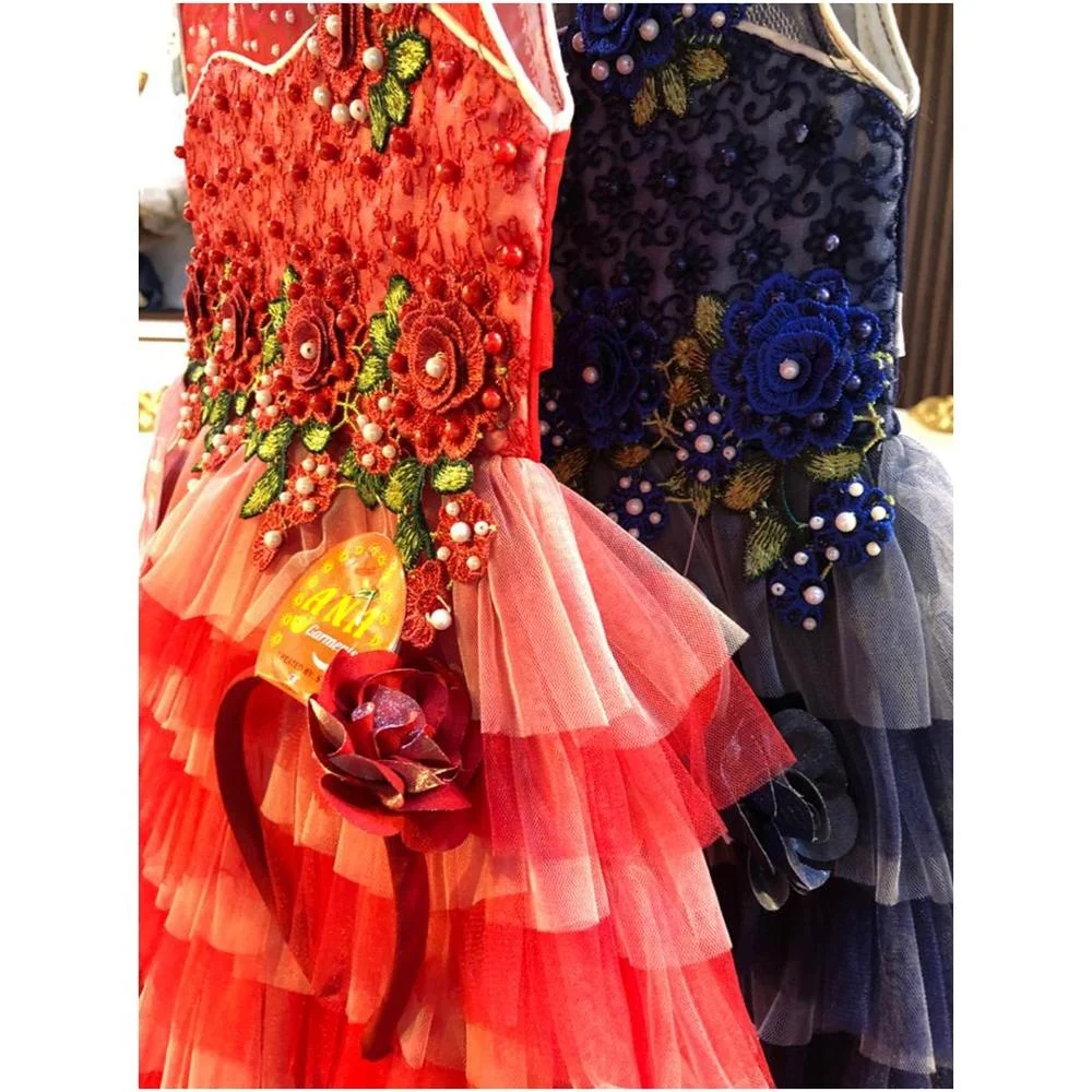 new 4-7 years lace sleeve less girl princess layered dress comfortable breathe freely kids baby party dress