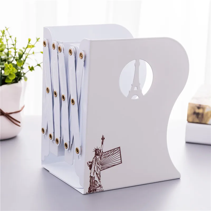 Wholesale Famous Architecture Bookshelf Metal Folding Metal Hollow Student Office White Book Stand Bookends