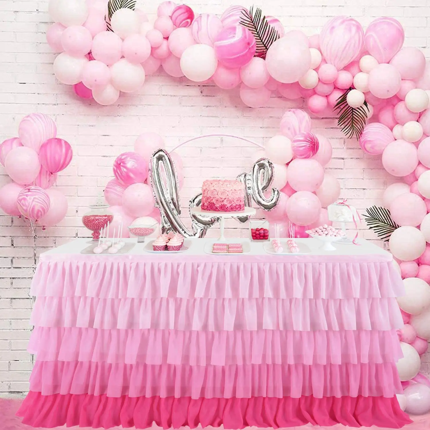 6ft Pink Tutu Table Skirt for Rectangle Round Tables Chiffon Table Cloth for 1st Birthday Party Decorations Baby Shower