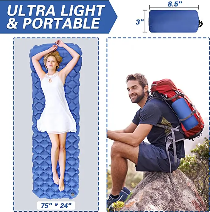 WOQI Custom  Air Mattress Spliceable Double Ultralight Outdoor Fold Inflatable Camping Air Mats Sleep Pad