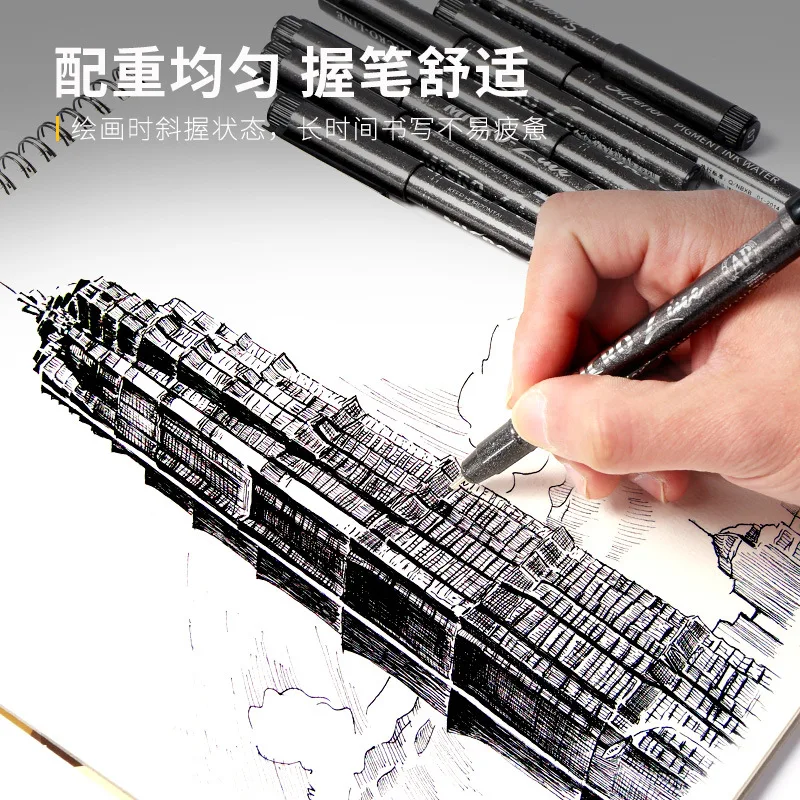 Superior 8pcs Waterproof Fade Proof Micron PenTip Fine Liner Black Sketch Water Marker Pen for Manga