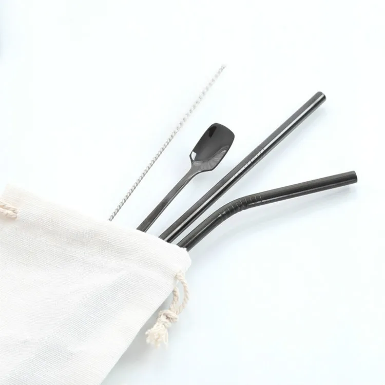 Bar accessories portable stirring spoon stainless steel drinking straw set with wheat box