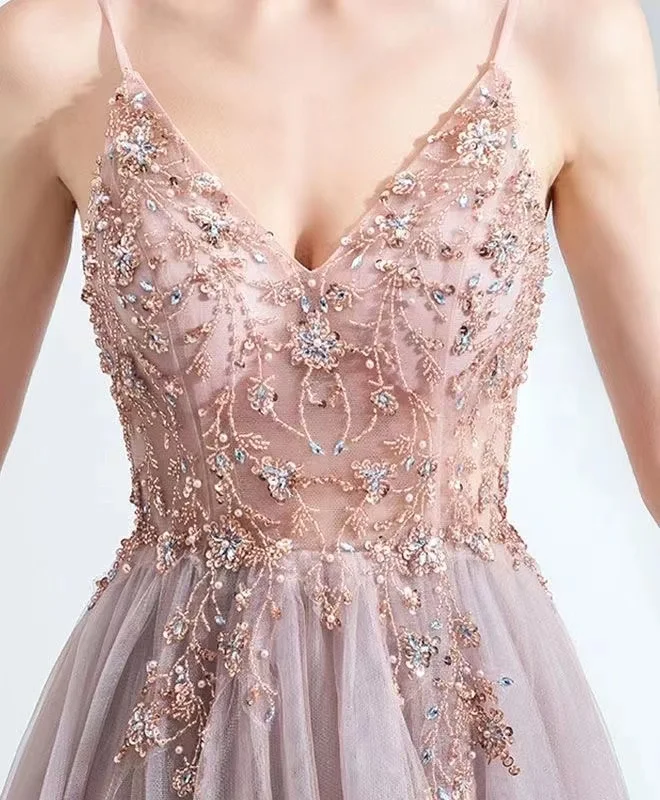 Sexy Spaghetti Straps Evening Dresses New Arrival V-Neck Rhinestones Beading Formal Prom Gowns With Slit Robe De Soiree