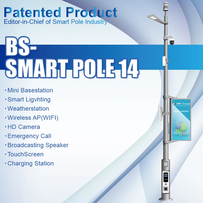 ip65 aluminum highway city lighting smart street lamp pole wifi led display cctv camera  charging station smart light pole