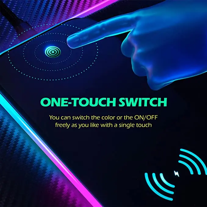 Нескользящее резиновое основание Беспроводная зарядная панель RGB светодиодный игровой коврик для мыши Компьютерная клавиатура Коврик игр MacBook ПК