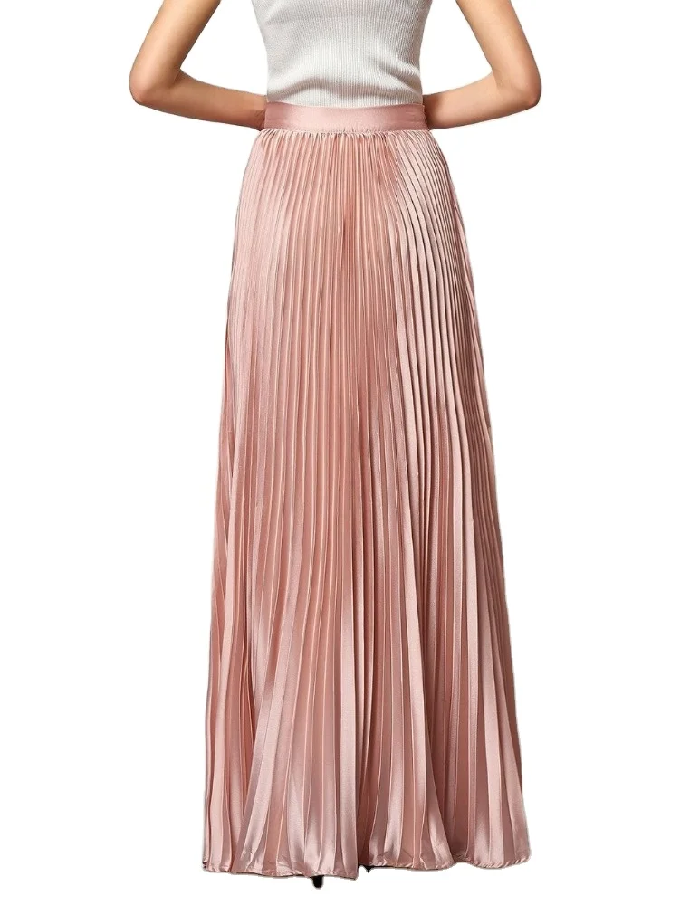 На заказ, летняя длинная Плиссированная Женская юбка-макси большого размера, атласная юбка