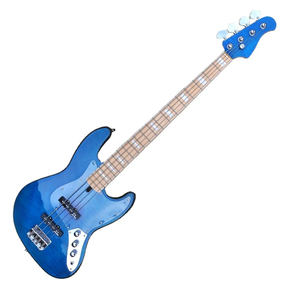 Flyoung Blue 4 Strings Electric Bass Guitar Maple Neck bass guitar Flame Maple Veneer Bass