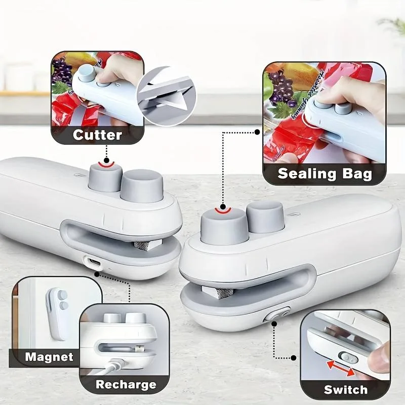 Portable Mini Sealer2 in1 Heat Sealer For Snacks Home use rechargeable sealer VacuumSealer Snacks plastic bag heat sealer