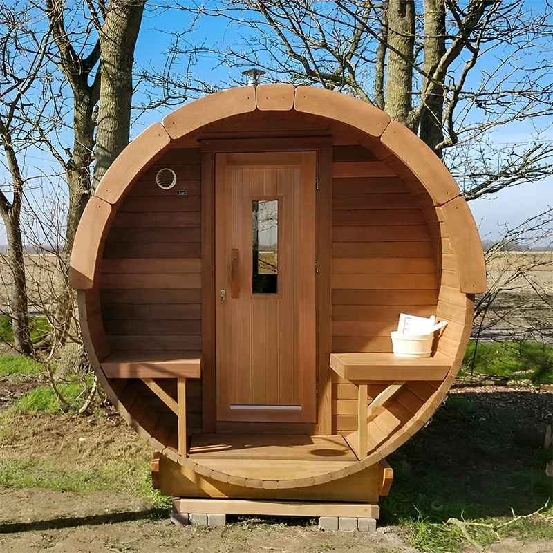Home Canadian Red Cedar Outdoor Lay Down Barrel Steam Sauna Room