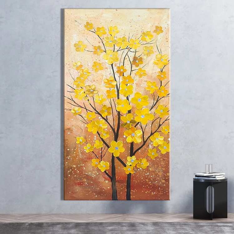 Pop art gold art abstract acrylic painting on canvas yellow tree texture painting 100% hand paint oil painting modern artwork