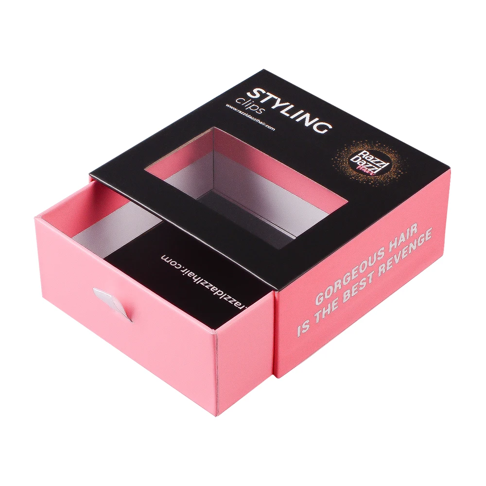 custom Logo small paper cardboard pull out sliding drawer window gift box packaging with PVC window clear