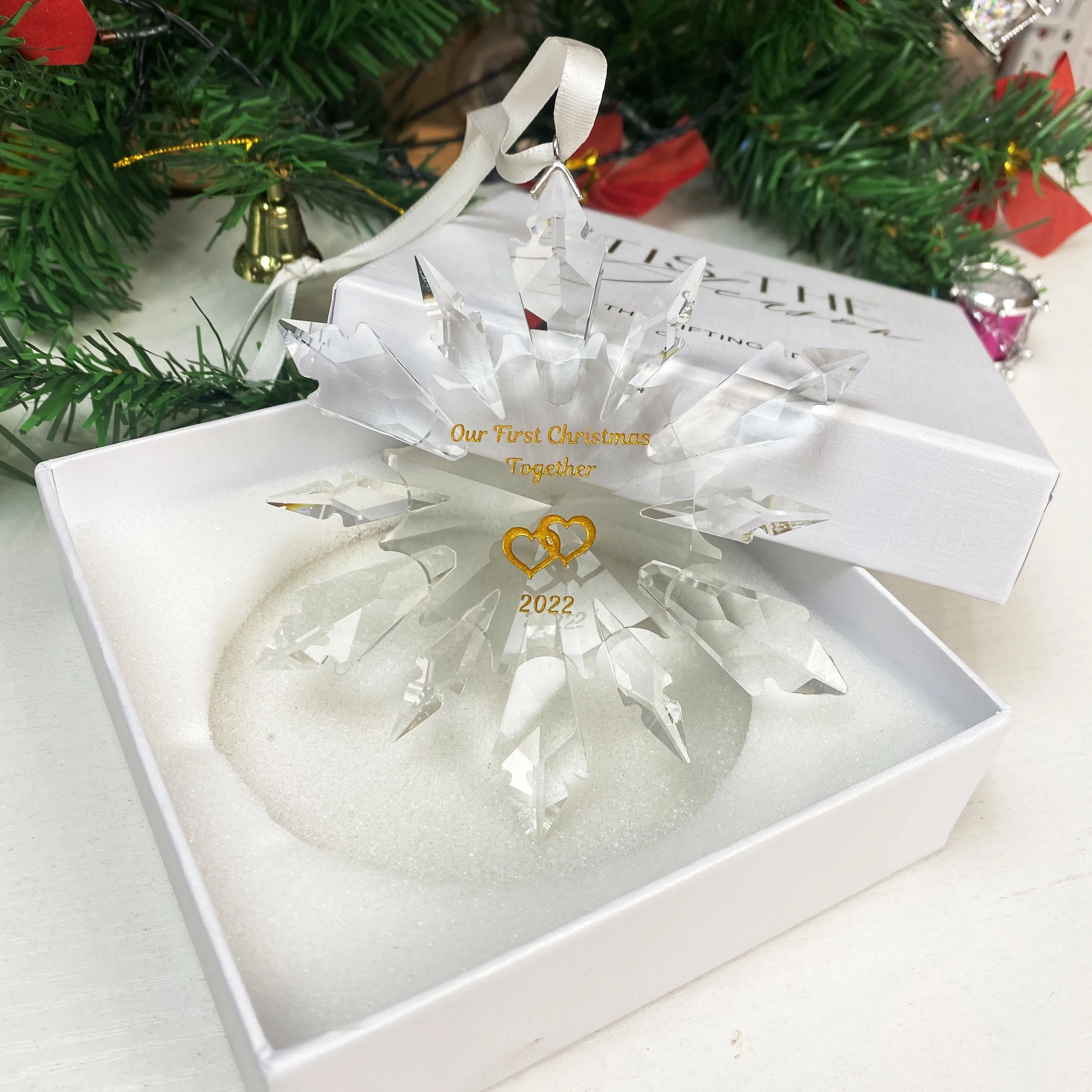 2023 Custom designed personalized crystal glass snowflake ornament for christmas gift